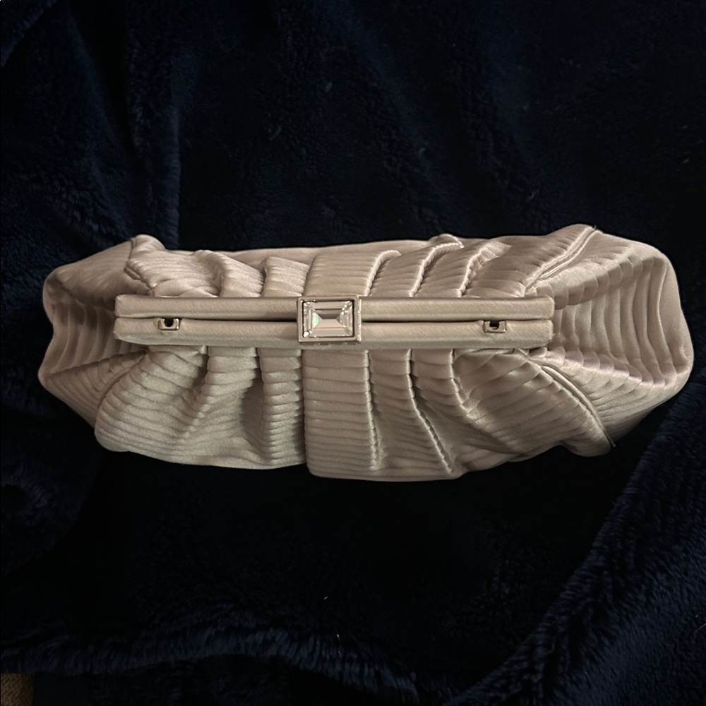 Judith Leiber Silver Satin Pleated Clutch - Picture 9 of 9